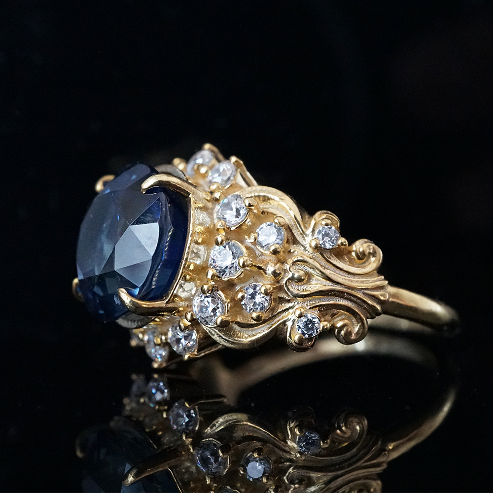 One Of A Kind: Ceylon Blue Sapphire Imperial Diamond Ring in 14K and 18K Gold