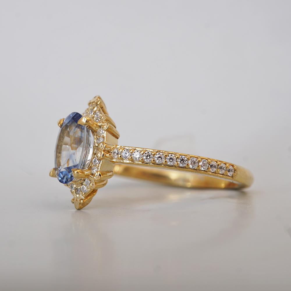 One Of A Kind: Bi-Color Blue Sapphire Skybound Diamond Ring in 14K and 18K Gold