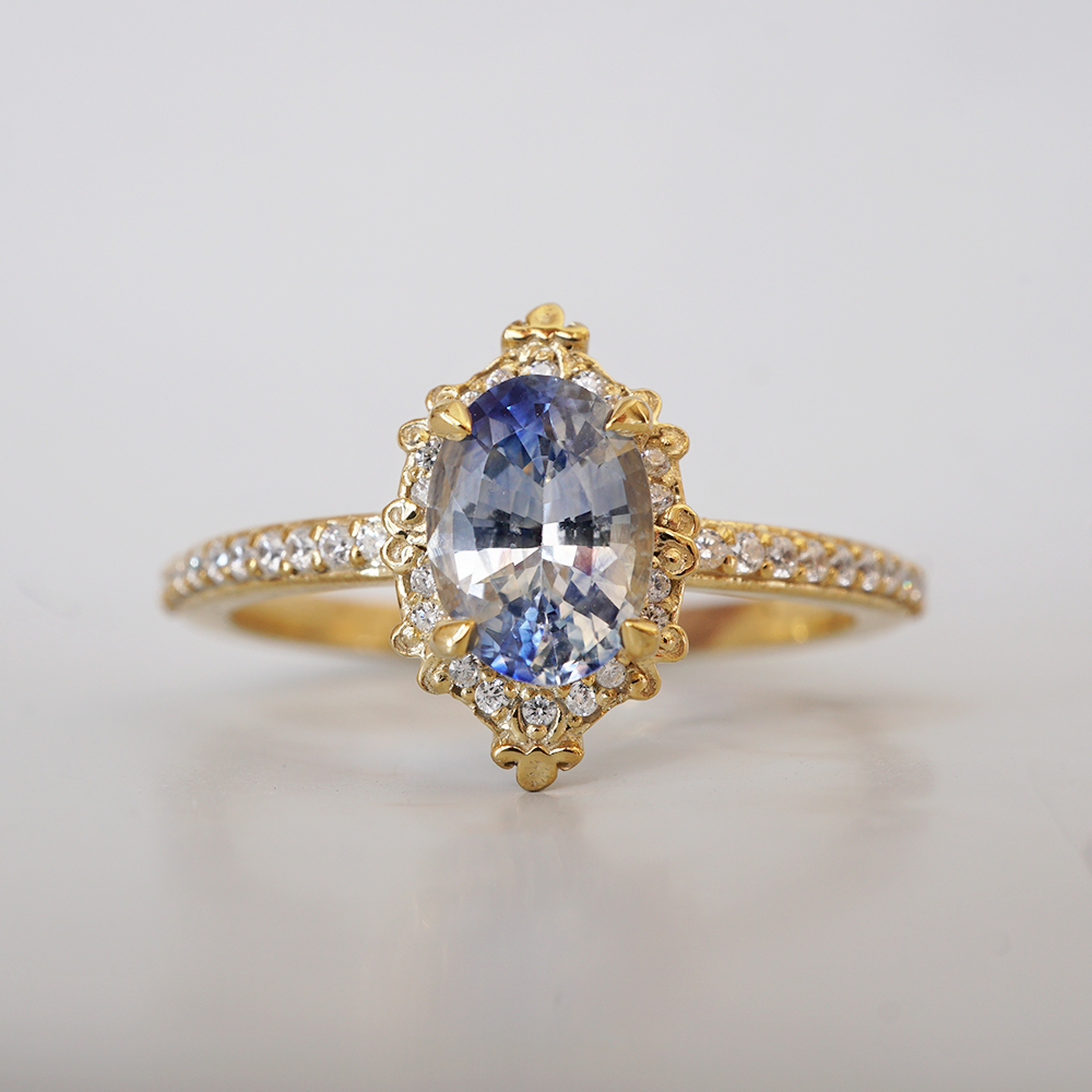 One Of A Kind: Bi-Color Blue Sapphire Skybound Diamond Ring in 14K and 18K Gold