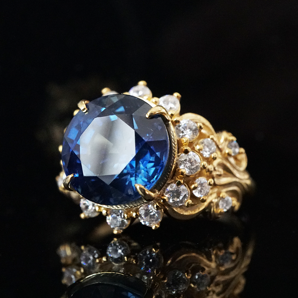 One Of A Kind: Ceylon Blue Sapphire Imperial Diamond Ring in 14K and 18K Gold