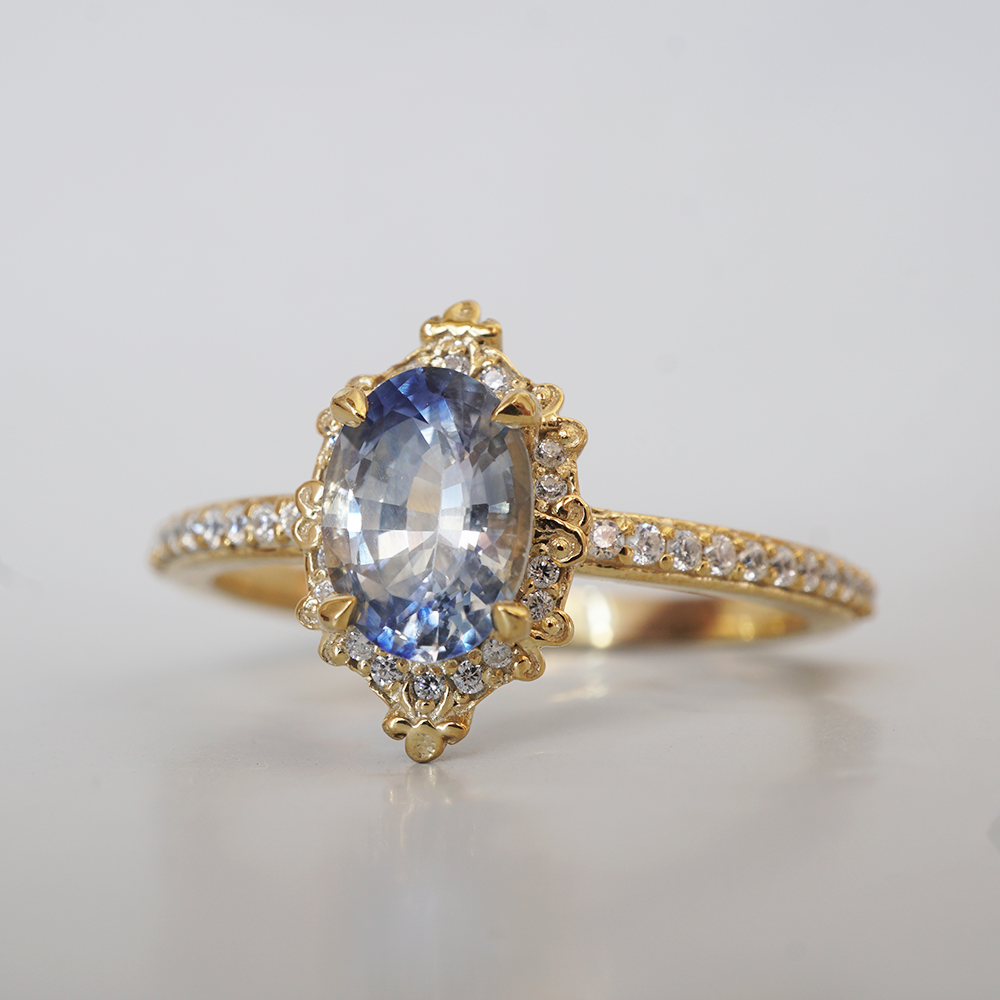 One Of A Kind: Bi-Color Blue Sapphire Skybound Diamond Ring in 14K and 18K Gold