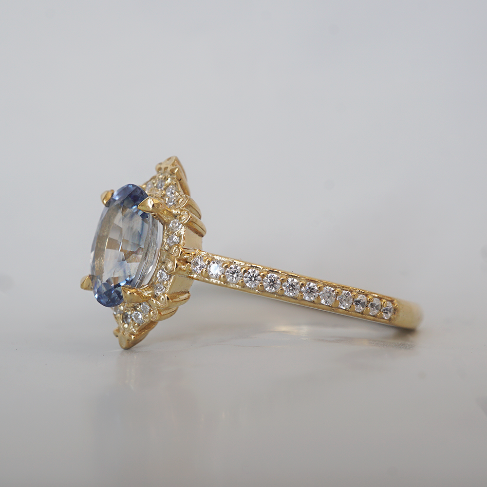 One Of A Kind: Bi-Color Blue Sapphire Skybound Diamond Ring in 14K and 18K Gold