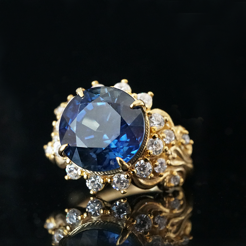 One Of A Kind: Ceylon Blue Sapphire Imperial Diamond Ring in 14K and 18K Gold