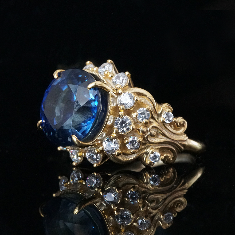 One Of A Kind: Ceylon Blue Sapphire Imperial Diamond Ring in 14K and 18K Gold