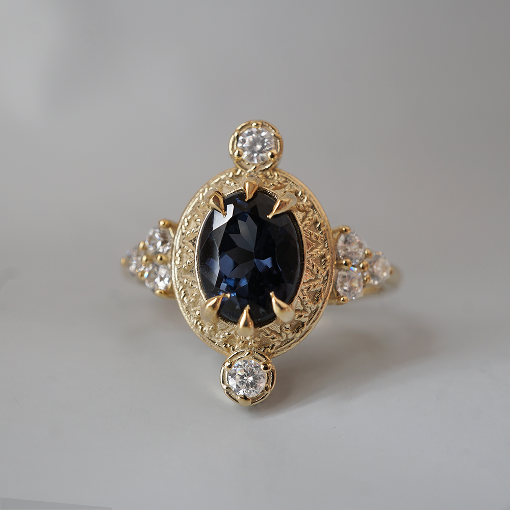 Blue Spinel Layali Diamond Ring in 14K and 18K Gold