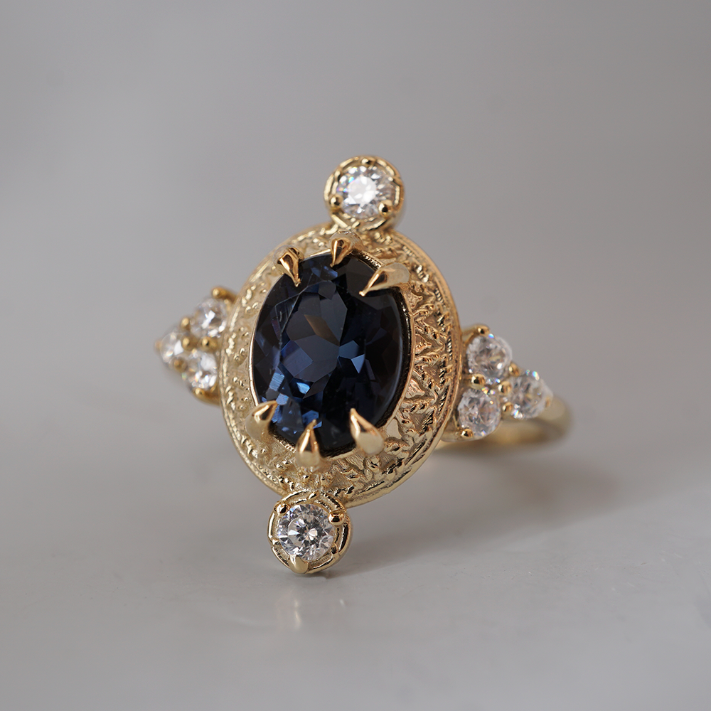 Blue Spinel Layali Diamond Ring in 14K and 18K Gold