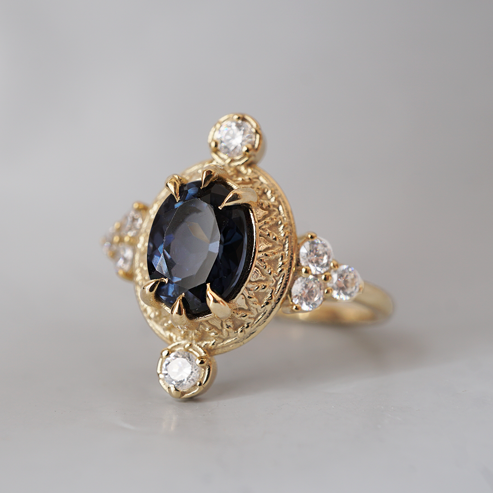 Blue Spinel Layali Diamond Ring in 14K and 18K Gold