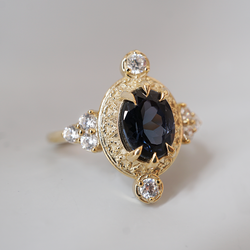 Blue Spinel Layali Diamond Ring in 14K and 18K Gold