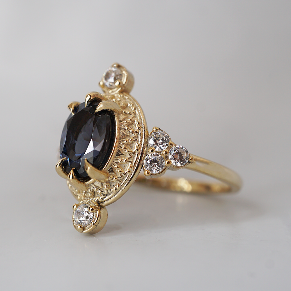 Blue Spinel Layali Diamond Ring in 14K and 18K Gold