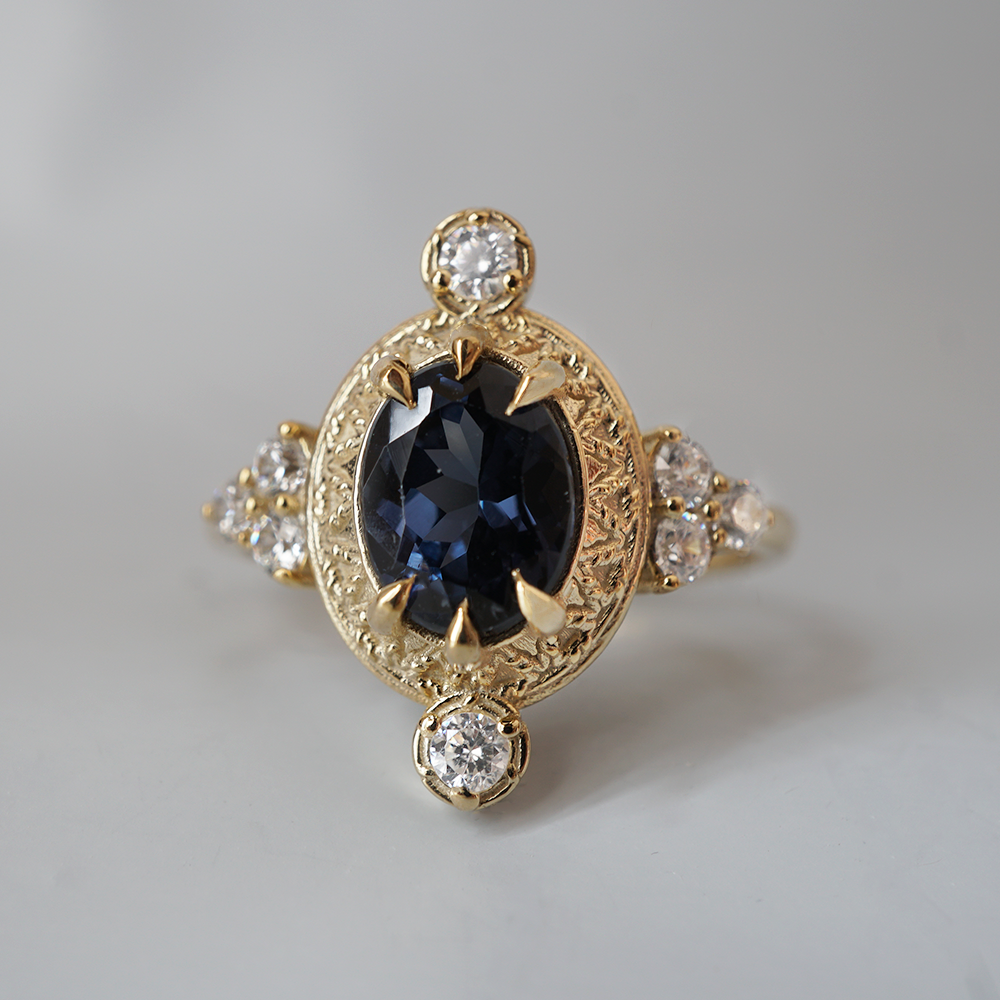 Blue Spinel Layali Diamond Ring in 14K and 18K Gold