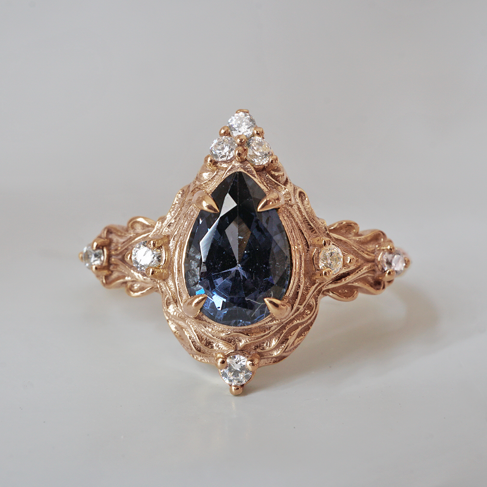 Blue Spinel Nature Ring in 14K and 18K Gold