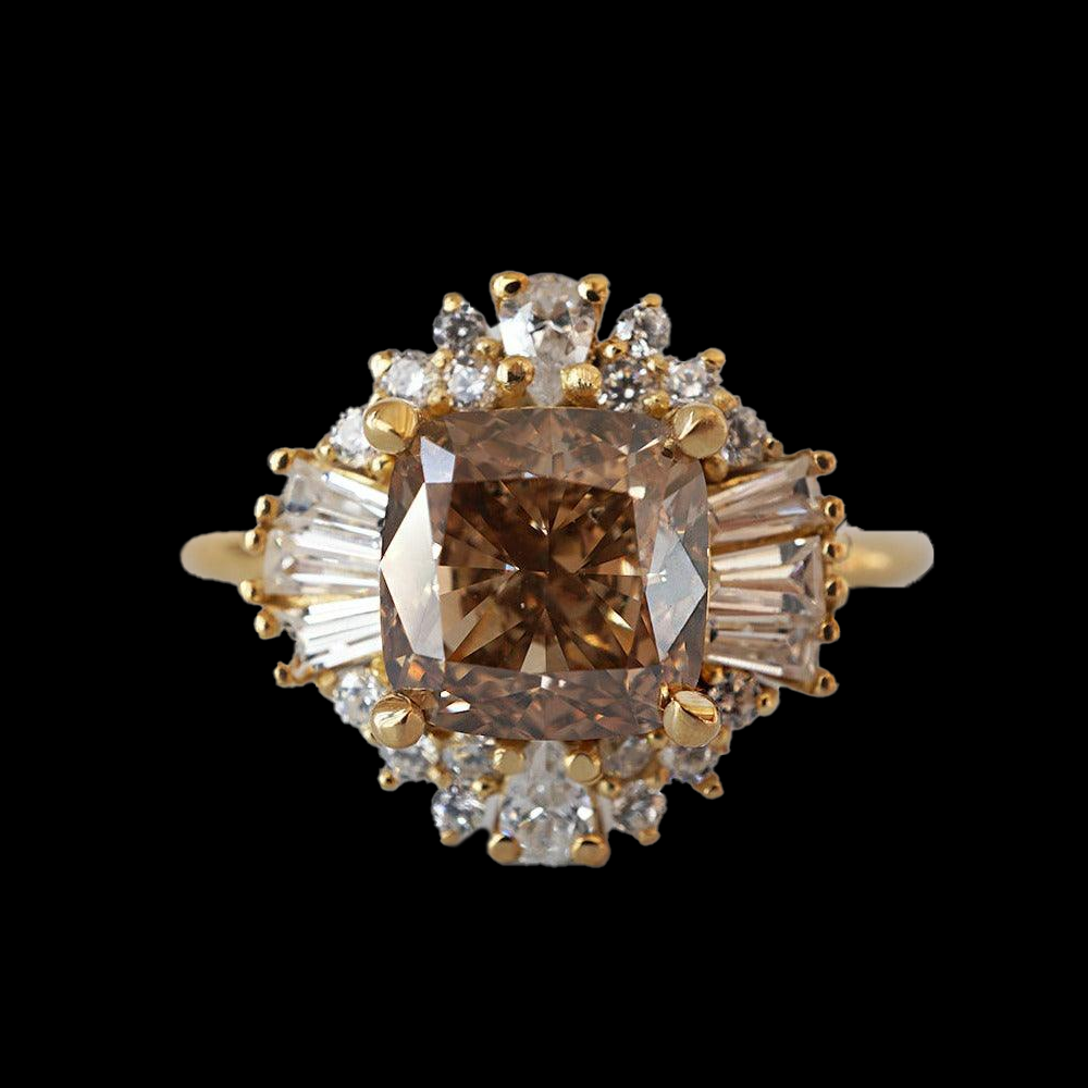 One Of A Kind: Champagne Diamond Ballerina Ring in 14K and 18K Gold, 2.03ct