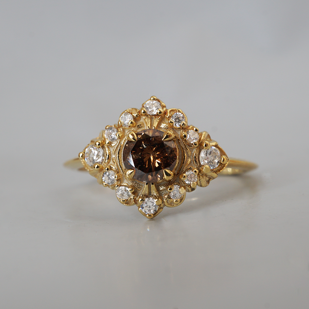 One Of A Kind: Champagne Diamond Sunflower Ring in 14K and 18K Gold