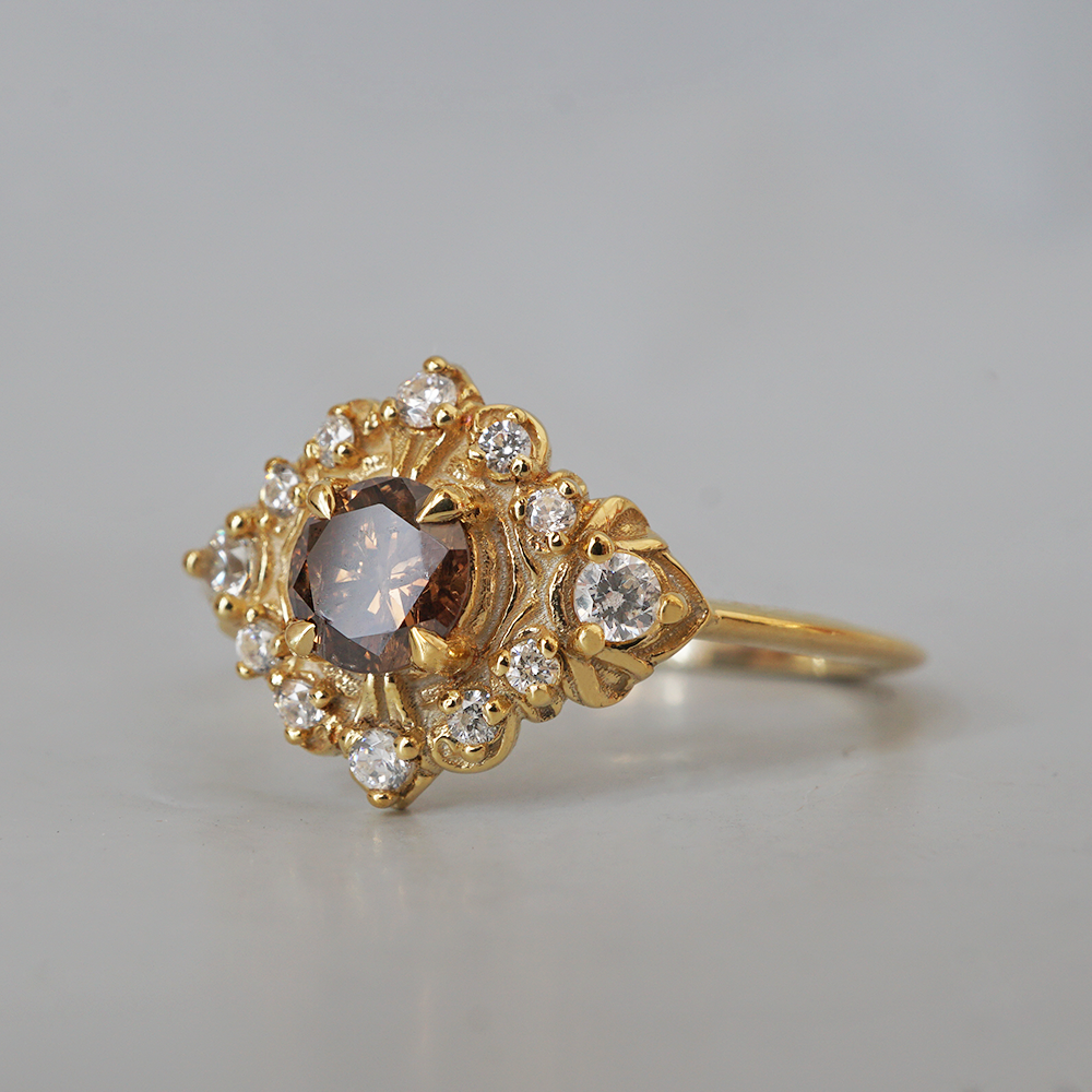 One Of A Kind: Champagne Diamond Sunflower Ring in 14K and 18K Gold