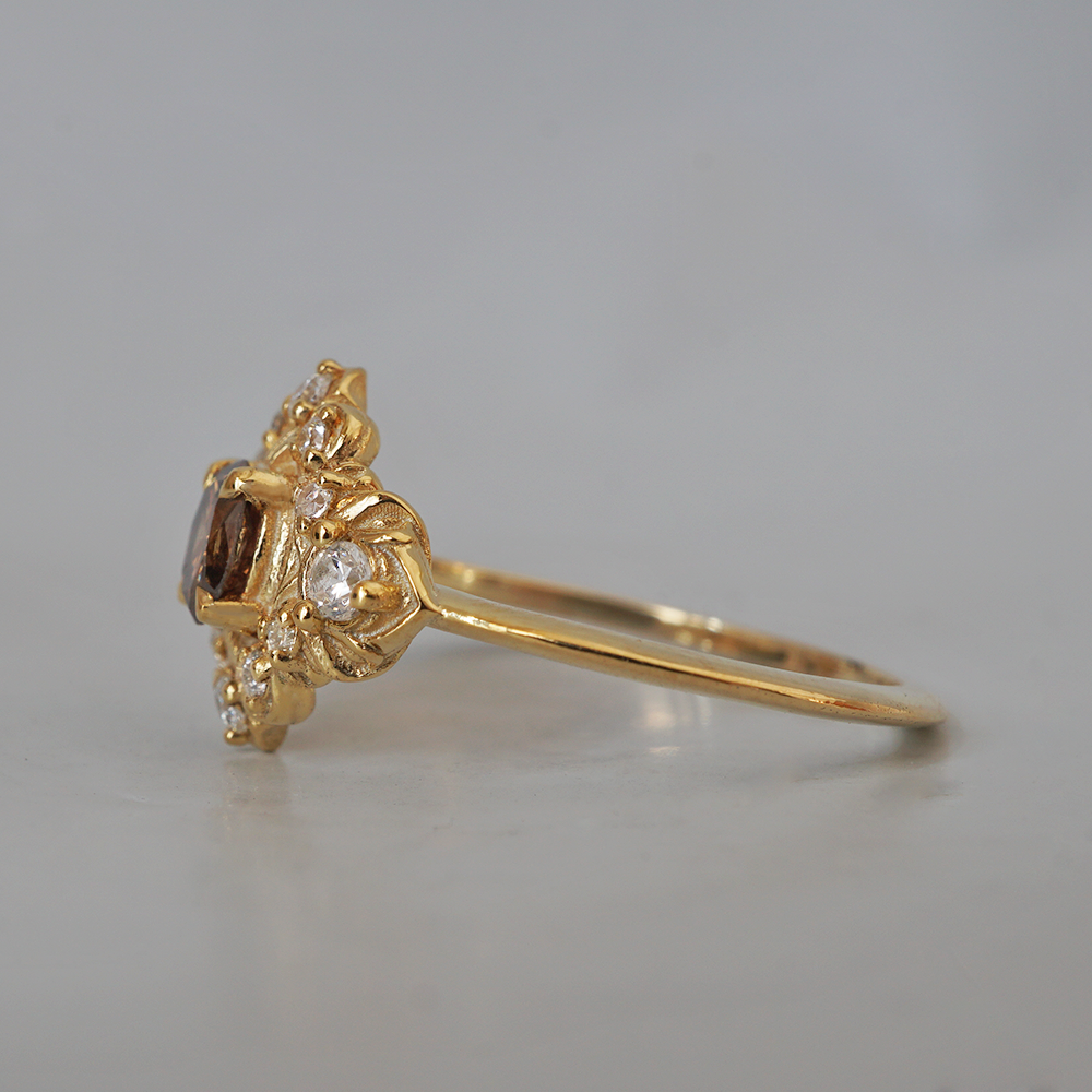 One Of A Kind: Champagne Diamond Sunflower Ring in 14K and 18K Gold