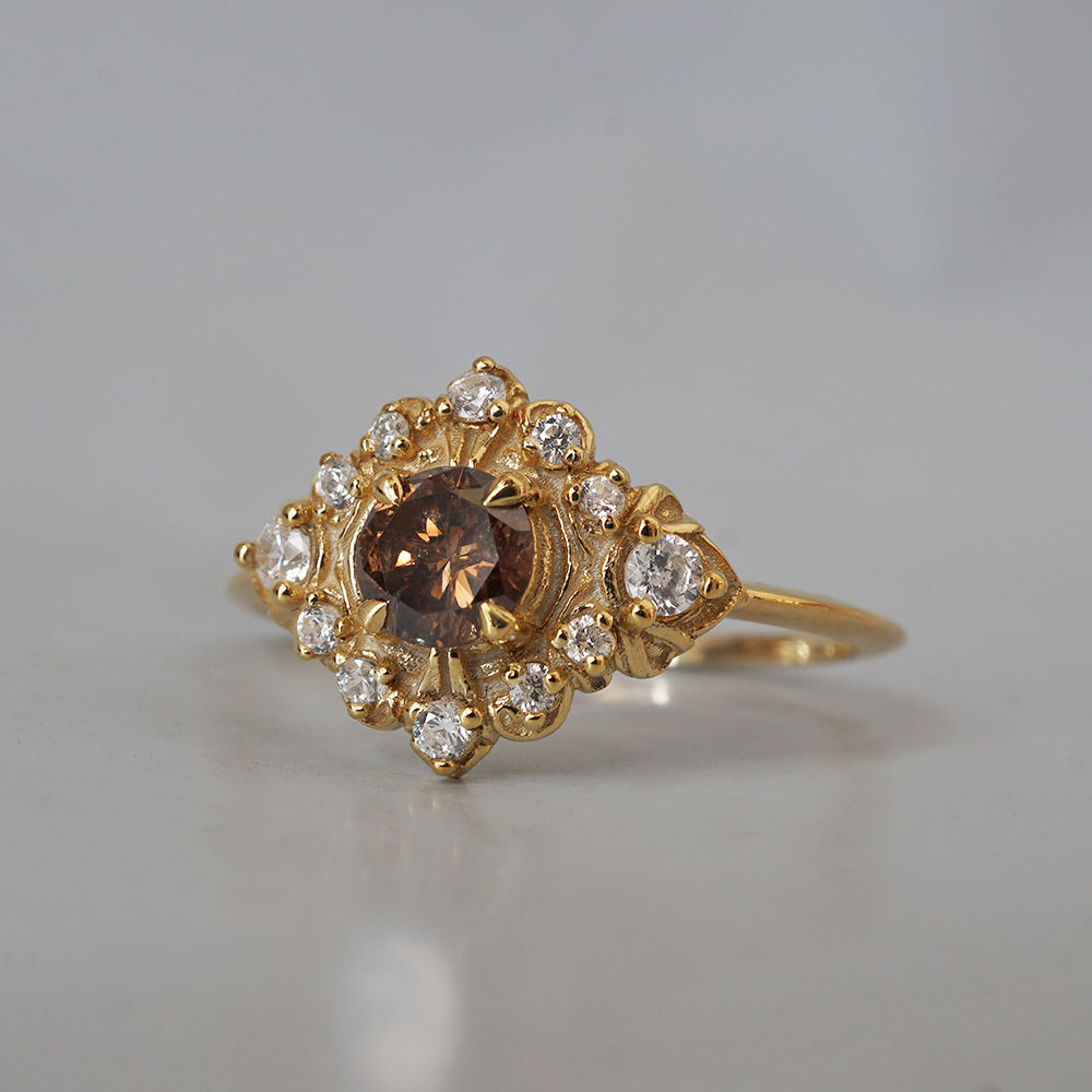 One Of A Kind: Champagne Diamond Sunflower Ring in 14K and 18K Gold