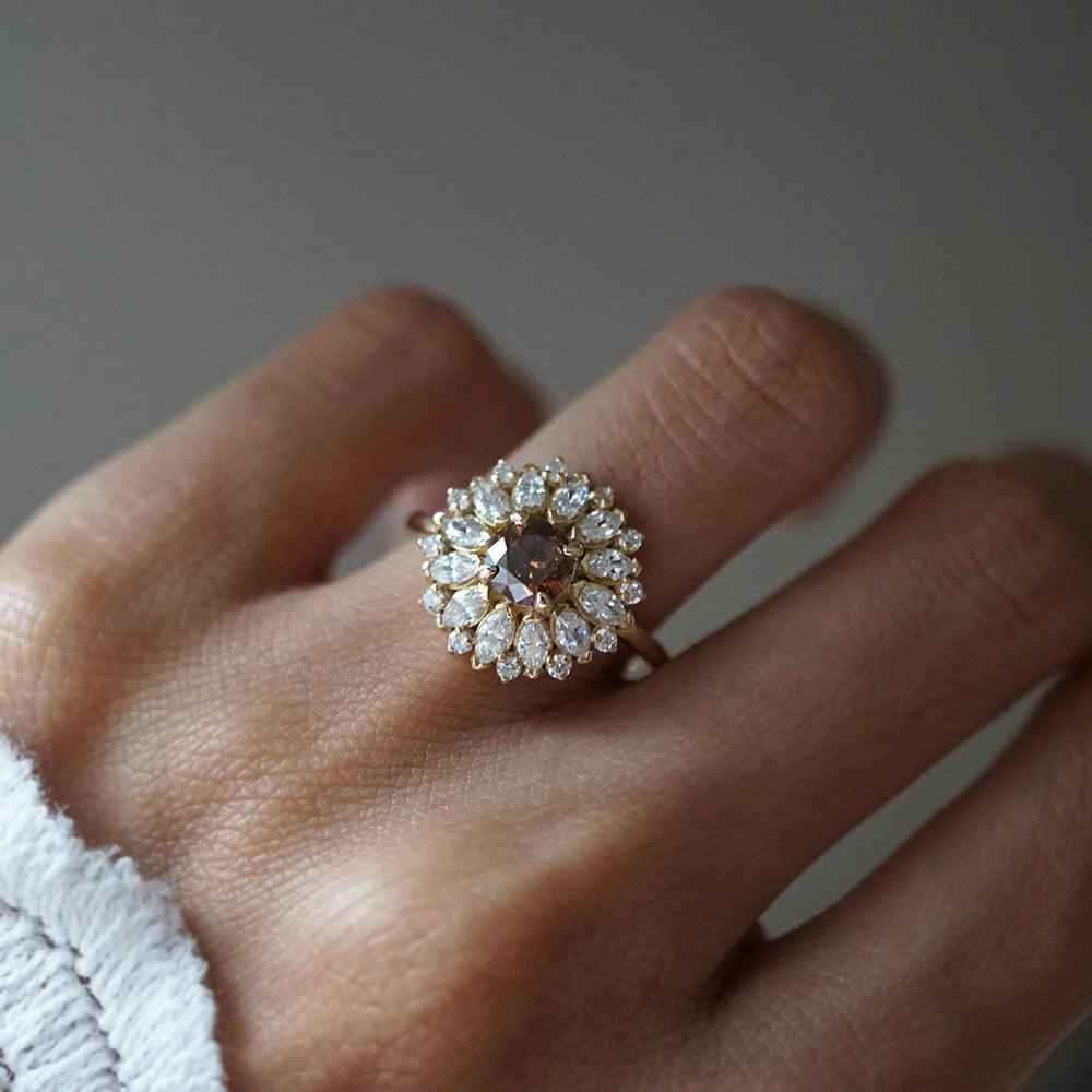 Limited Edition: Dandelion Champagne Diamond Ring in 14K and 18K Gold - Tippy Taste Jewelry