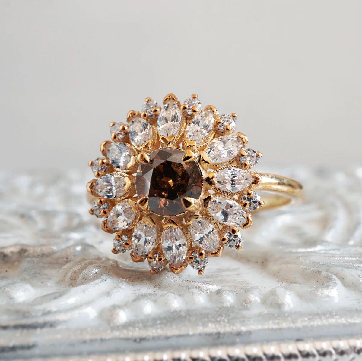 Limited Edition: Dandelion Champagne Diamond Ring in 14K and 18K Gold - Tippy Taste Jewelry