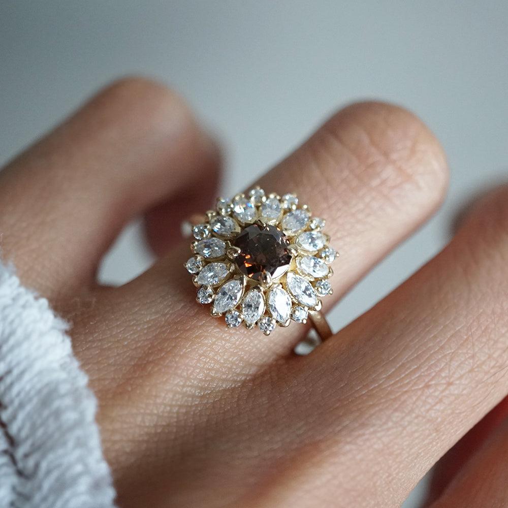 Limited Edition: Dandelion Champagne Diamond Ring in 14K and 18K Gold - Tippy Taste Jewelry