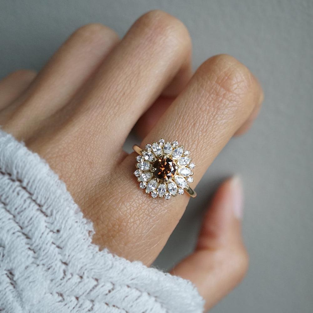 Limited Edition: Dandelion Champagne Diamond Ring in 14K and 18K Gold - Tippy Taste Jewelry