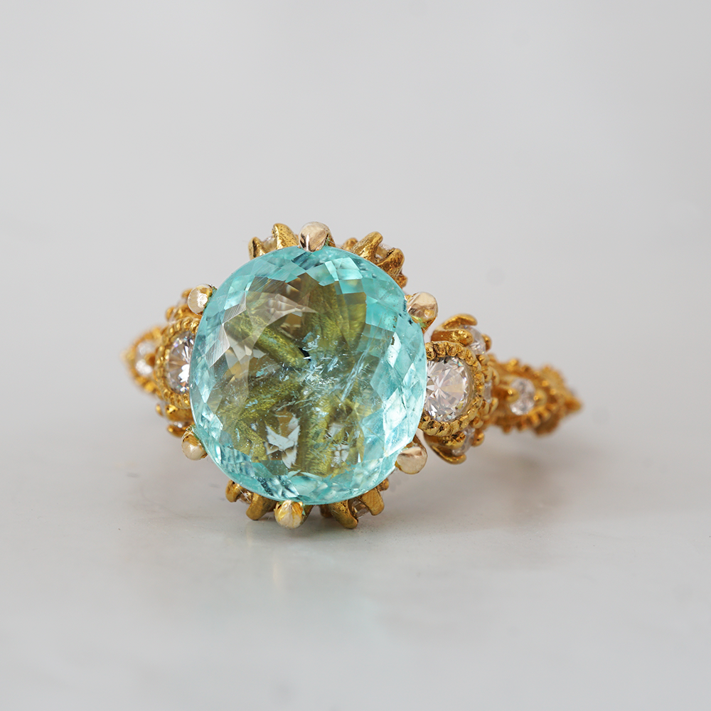 One Of A Kind: Paraiba Tourmaline Westminster Diamond Ring in 14K and 18K Gold