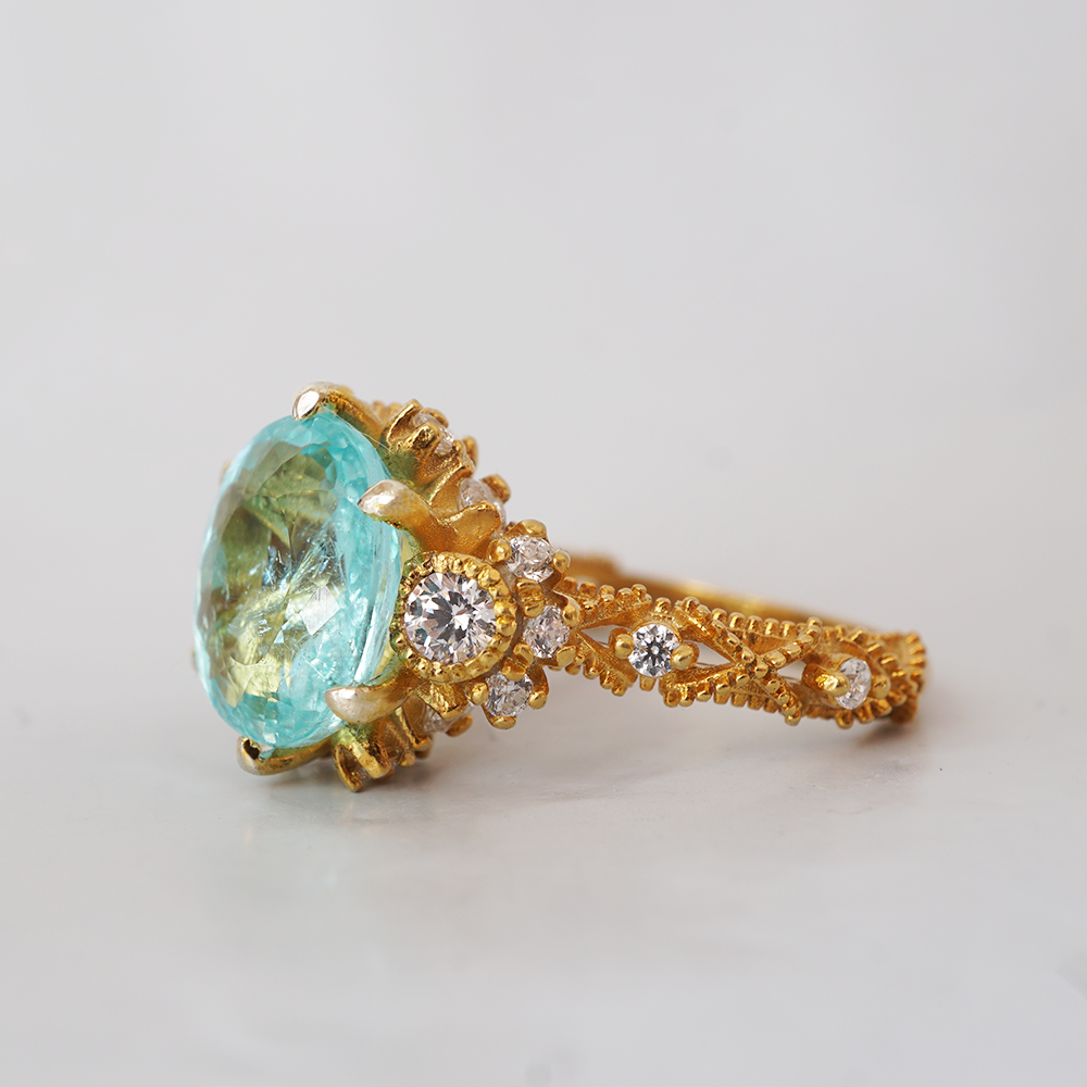 One Of A Kind: Paraiba Tourmaline Westminster Diamond Ring in 14K and 18K Gold