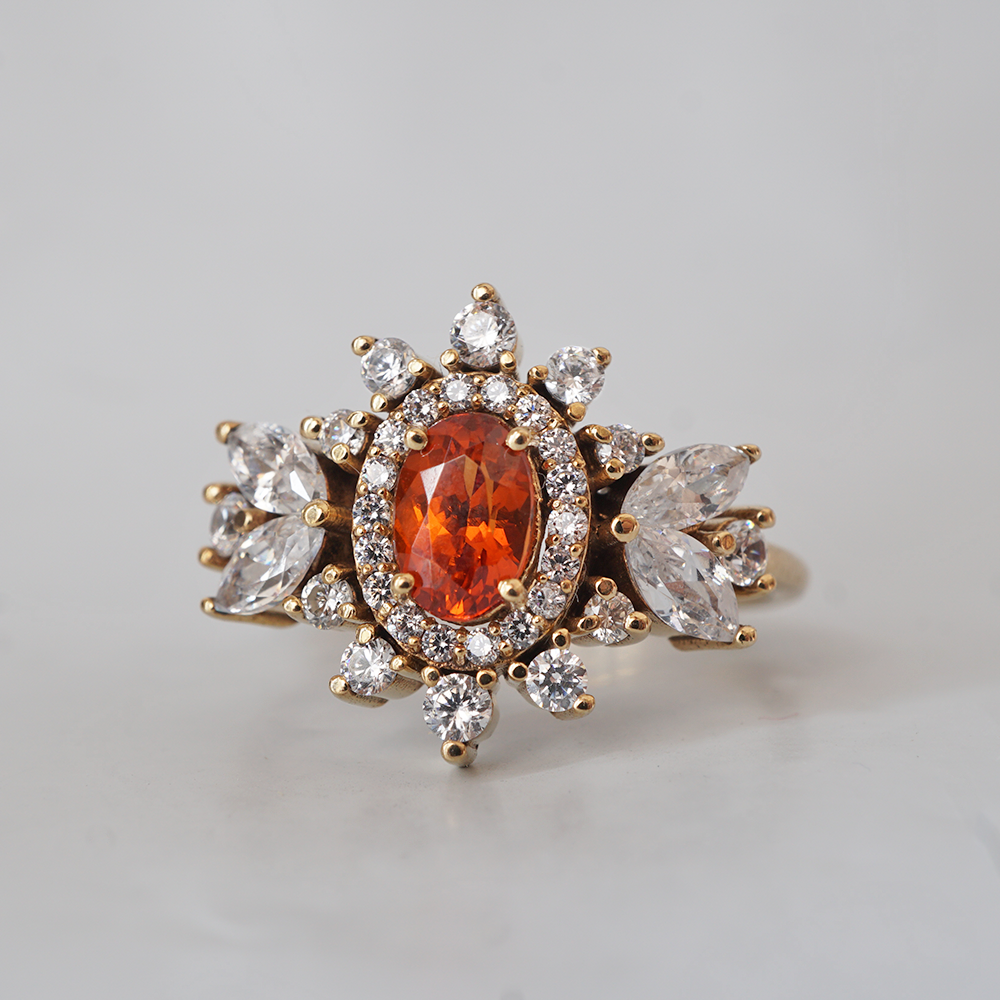 One Of A Kind: Fanta Orange Spessartite Garnet Coco Diamond Ring in 14K and 18K Gold