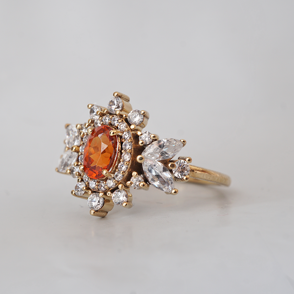 One Of A Kind: Fanta Orange Spessartite Garnet Coco Diamond Ring in 14K and 18K Gold