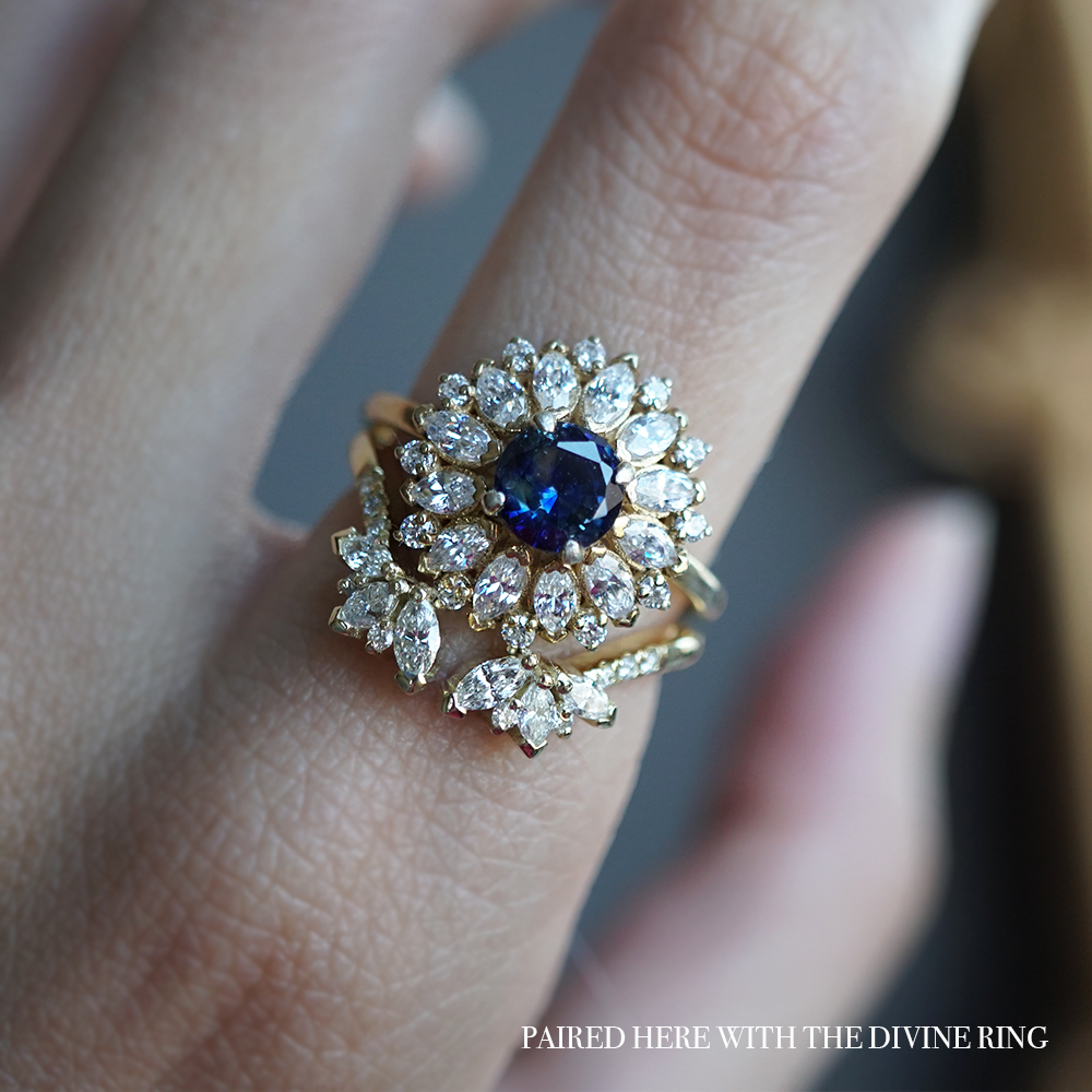 One Of A Kind: Dandelion Bi-Color Sapphire Diamond Ring in 14K and 18K Gold