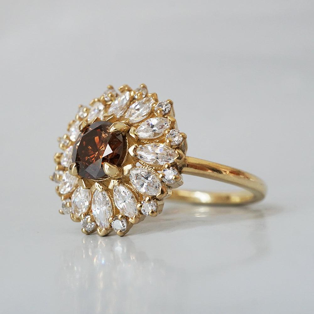 Limited Edition: Dandelion Champagne Diamond Ring in 14K and 18K Gold - Tippy Taste Jewelry