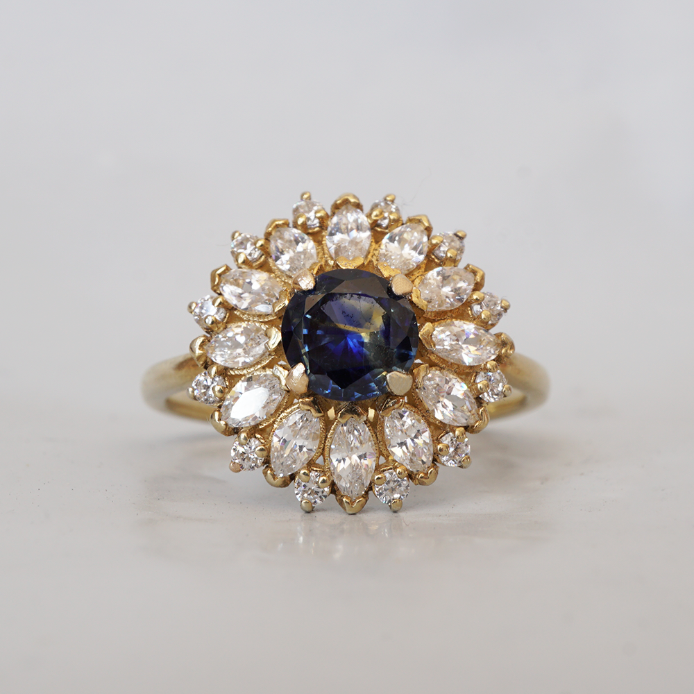 One Of A Kind: Dandelion Bi-Color Sapphire Diamond Ring in 14K and 18K Gold