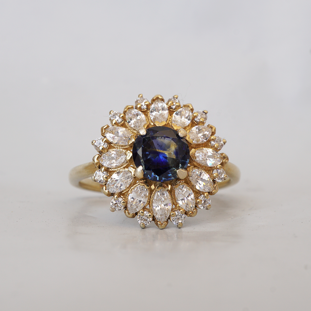 One Of A Kind: Dandelion Bi-Color Sapphire Diamond Ring in 14K and 18K Gold