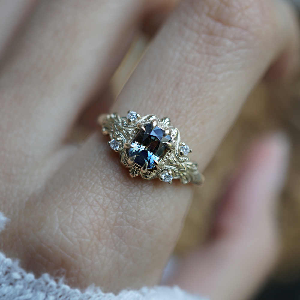 One Of A Kind: Bi-Color Sapphire Dreamscape Diamond Ring in 14K and 18K Gold