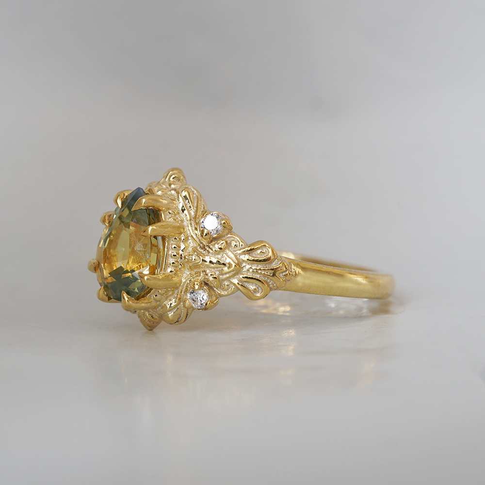 One Of A Kind: Bi-Color Pear Sapphire Dreamscape Diamond Ring in 14K and 18K Gold