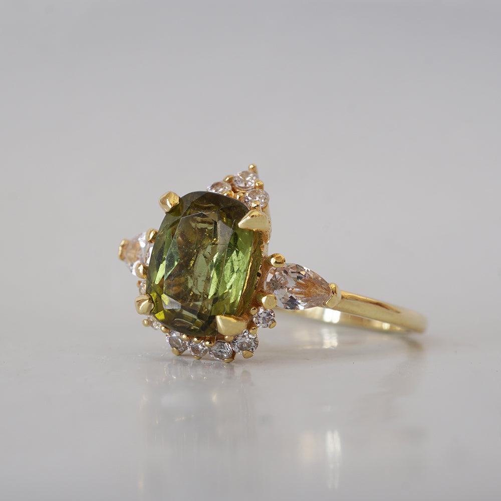 One Of A Kind: Dreamy Bi-Color Green Tourmaline Diamond Ring in 14K and 18K Gold - Tippy Taste Jewelry