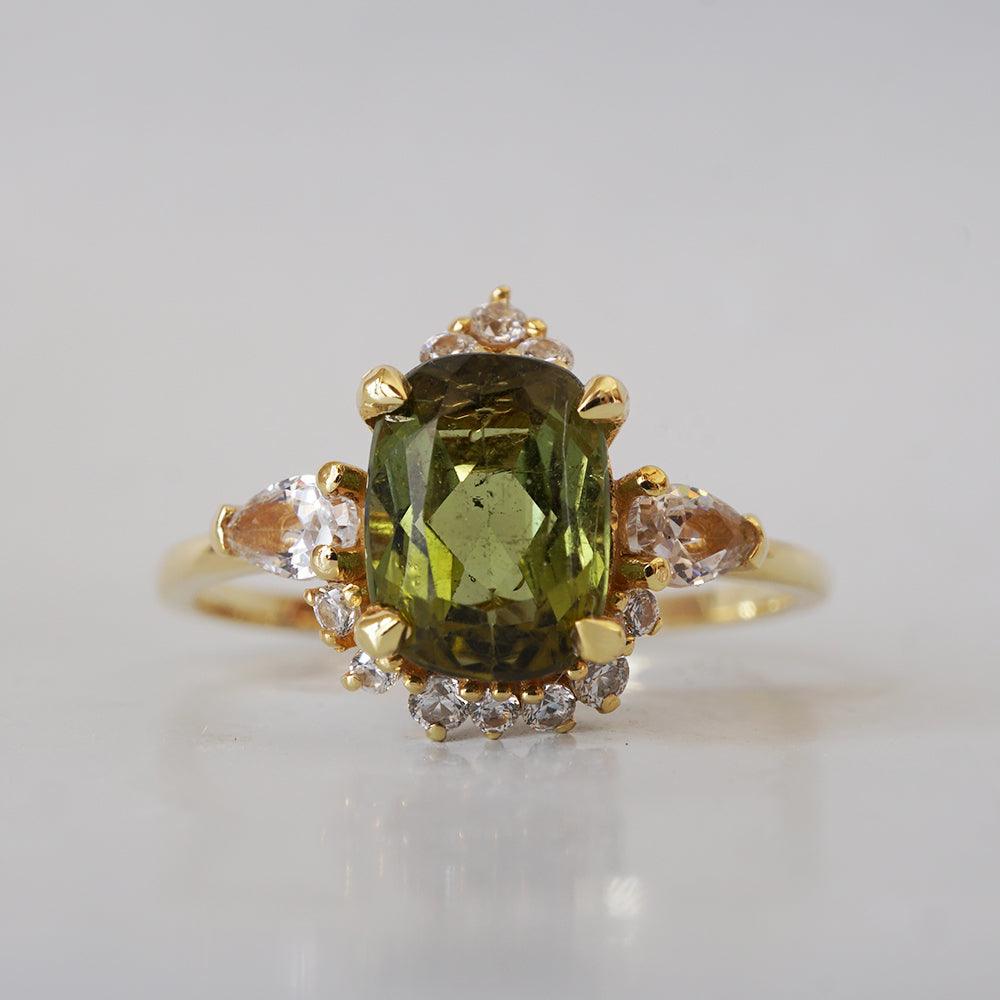 One Of A Kind: Dreamy Bi-Color Green Tourmaline Diamond Ring in 14K and 18K Gold - Tippy Taste Jewelry