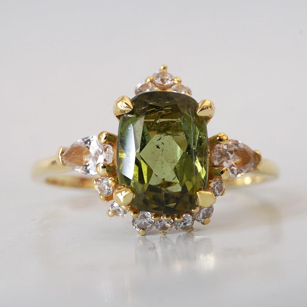 One Of A Kind: Dreamy Bi-Color Green Tourmaline Diamond Ring in 14K and 18K Gold - Tippy Taste Jewelry