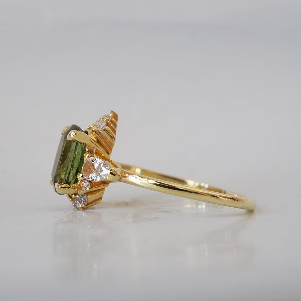 One Of A Kind: Dreamy Bi-Color Green Tourmaline Diamond Ring in 14K and 18K Gold - Tippy Taste Jewelry