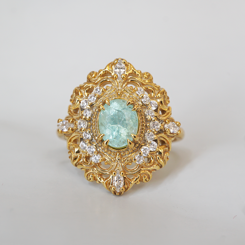 One Of A Kind: Paraiba Tourmaline Duchess of the Sea Diamond Ring in 14K and 18K Gold