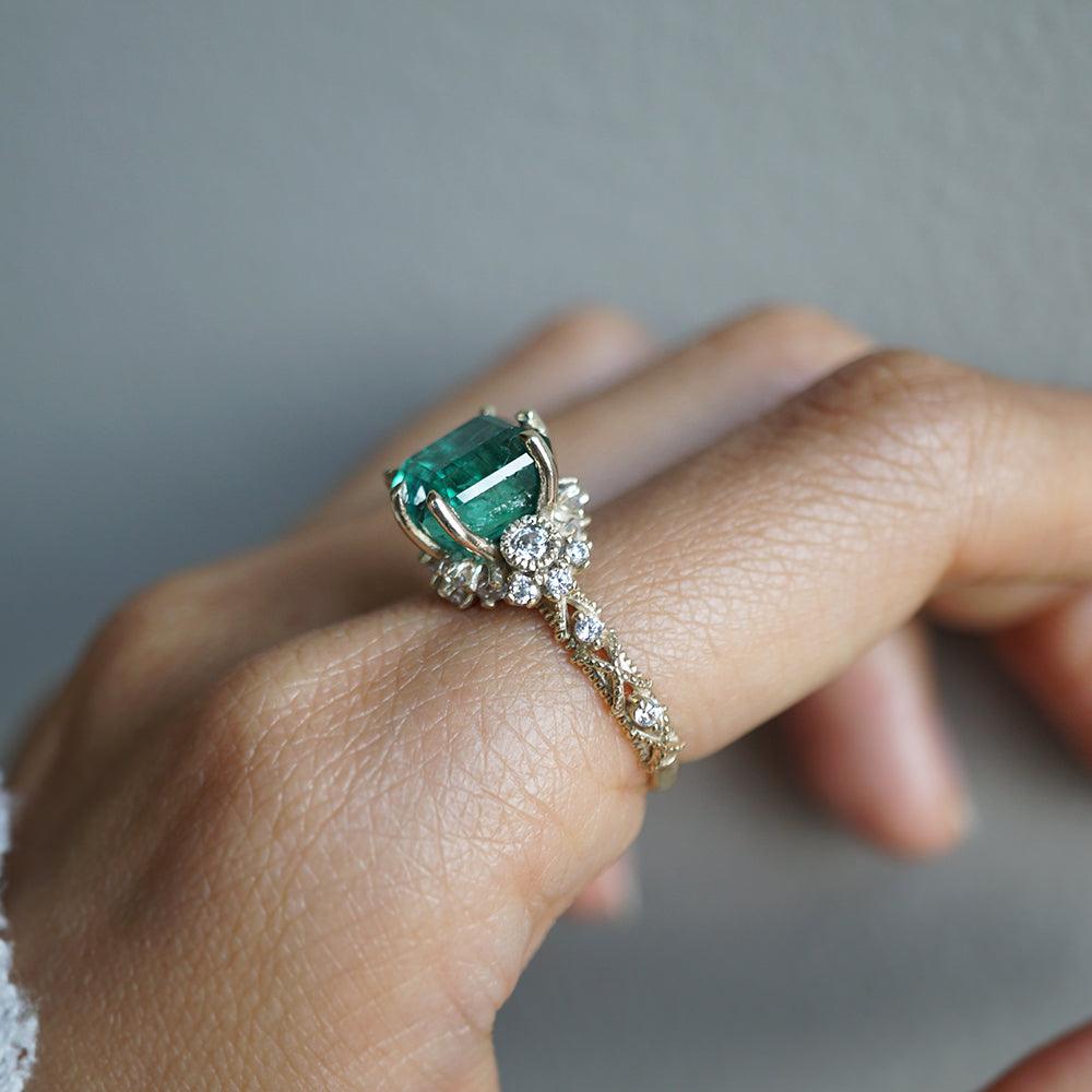 One Of A Kind: Emerald Knightsbridge Diamond Ring in 14K and 18K Gold - Tippy Taste Jewelry