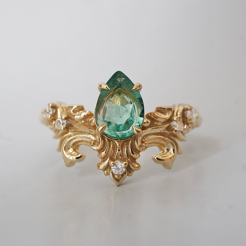 Achilles Wing Emerald Diamond Ring in 14K and 18K Gold