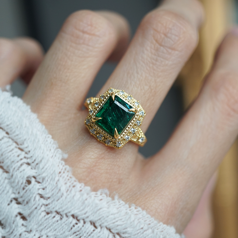 One Of A Kind: Victorian Emerald Diamond Ring in 14K and 18K Gold