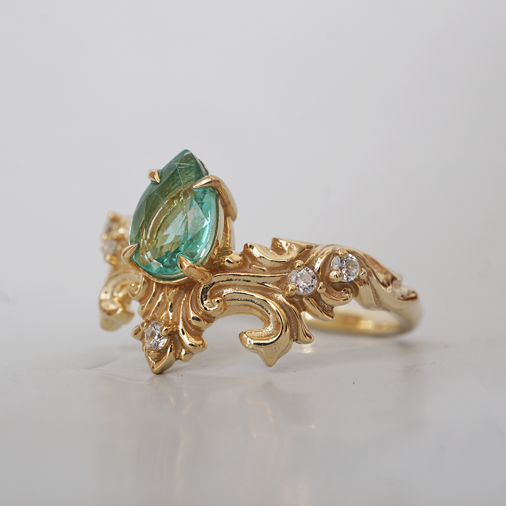 Achilles Wing Emerald Diamond Ring in 14K and 18K Gold