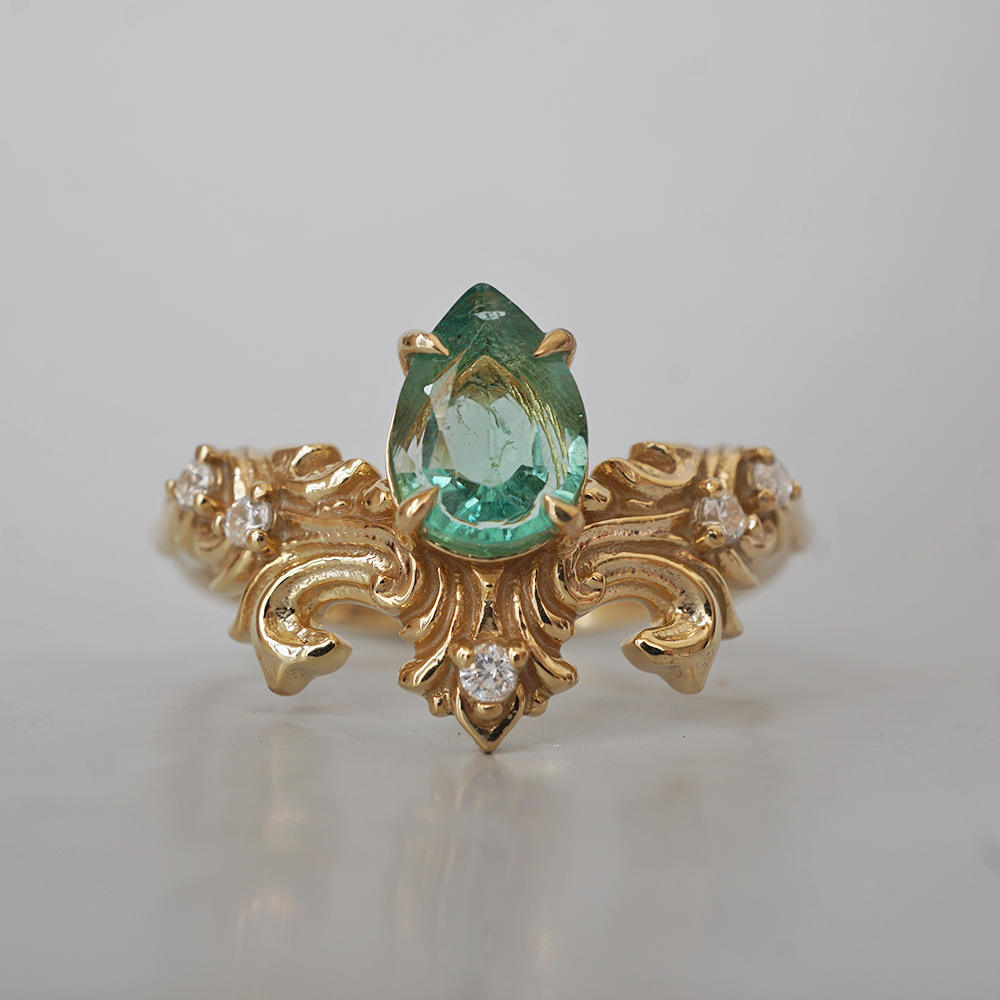 Achilles Wing Emerald Diamond Ring in 14K and 18K Gold