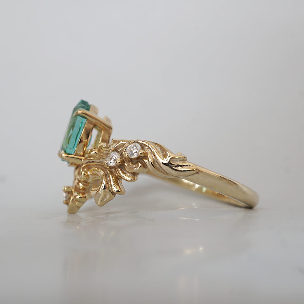 Achilles Wing Emerald Diamond Ring in 14K and 18K Gold