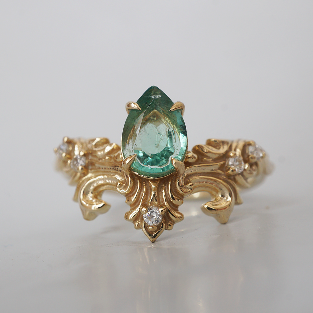 Achilles Wing Emerald Diamond Ring in 14K and 18K Gold