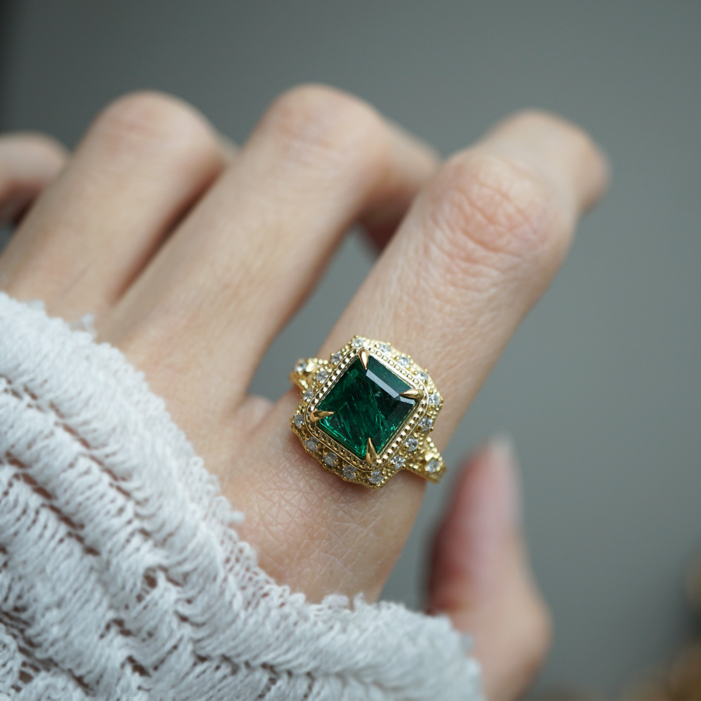 One Of A Kind: Victorian Emerald Diamond Ring in 14K and 18K Gold