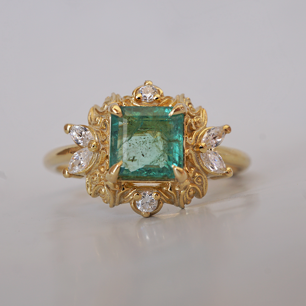 Emerald Gilded Grace Diamond Ring in 14K and 18K Gold