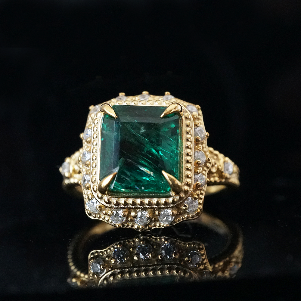 One Of A Kind: Victorian Emerald Diamond Ring in 14K and 18K Gold