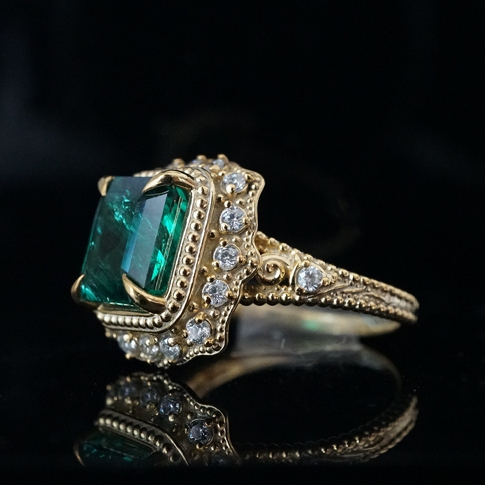 One Of A Kind: Victorian Emerald Diamond Ring in 14K and 18K Gold